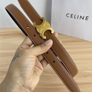 Celine Tan Leather Belt with Gold Accent